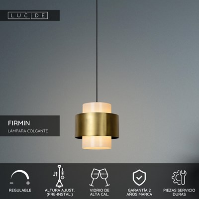 Lucide FIRMIN - Lámpara colgante - Ø 30 cm - 1xE27 - Oro mate / Latón